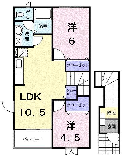 ドミールKB(2LDK/2階)の間取り写真