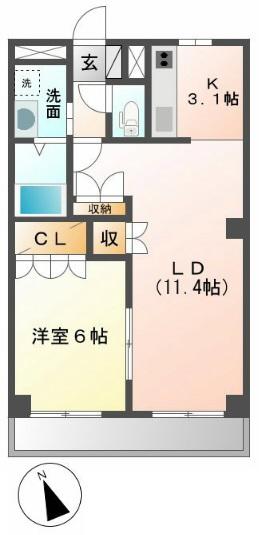サクラスクウェア(1LDK/2階)の間取り写真
