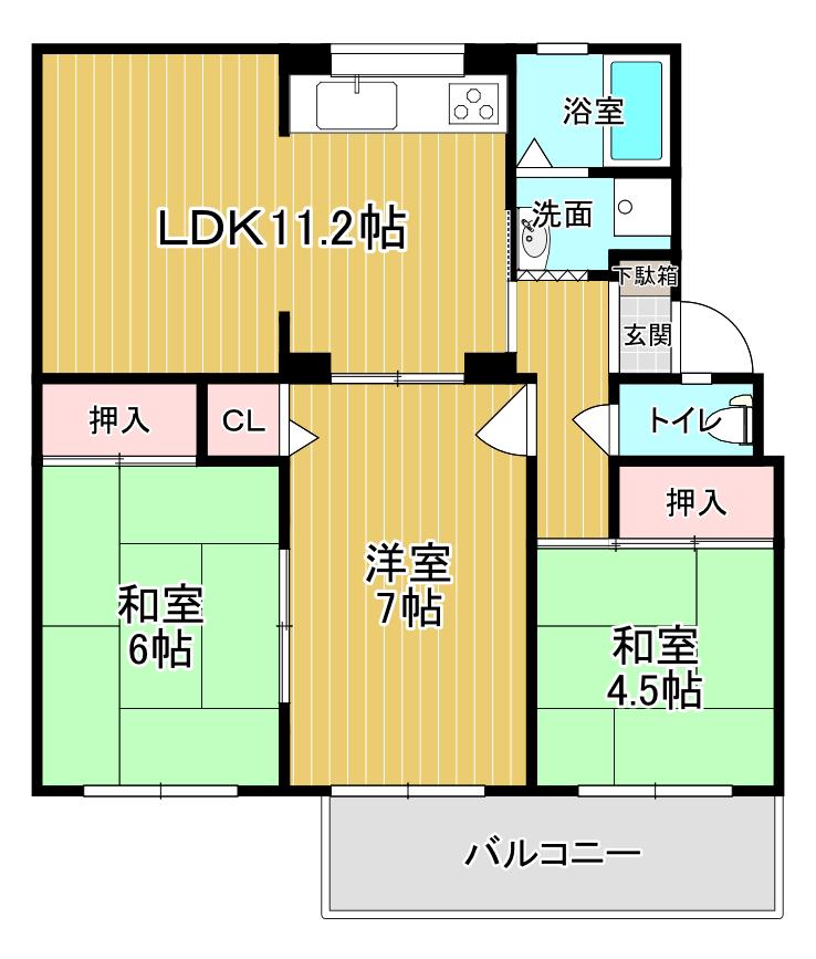 高倉台7-3団地(3LDK/1階)の間取り写真