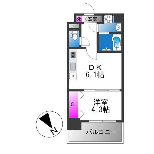 メイクス天王寺南(1DK/7階)の間取り写真
