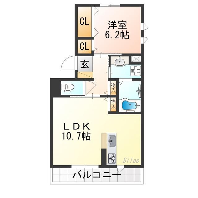 エール北花山(1LDK/1階)の間取り写真