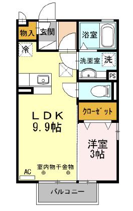 よろづや5 C(1LDK/2階)の間取り写真