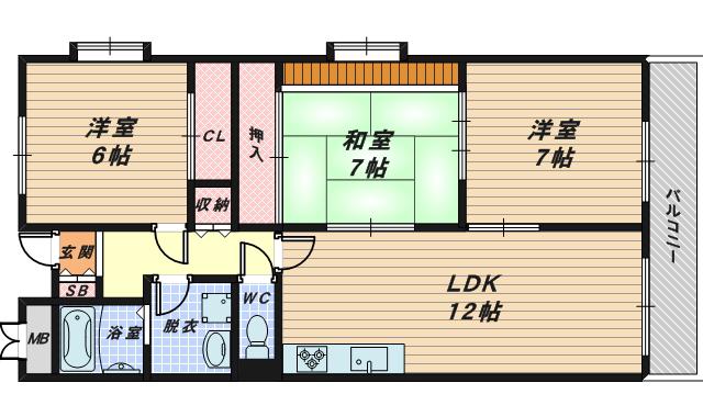 パストラル羽衣(3LDK/6階)の間取り写真