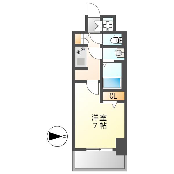 リシュドール川名駅(1K/15階)の間取り写真