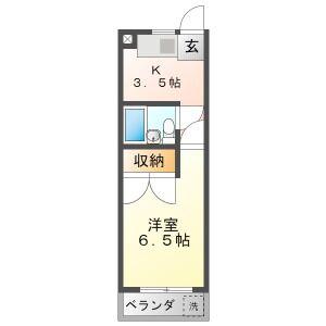 カレッジヒルズ(1K/4階)の間取り写真