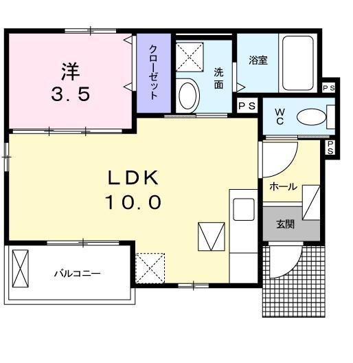 アンドロワ アン ソレイエ(1LDK/1階)の間取り写真