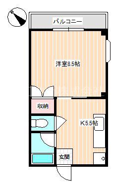 Sビル(1DK/2階)の間取り写真