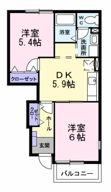 湘南ジェンテ(2DK/1階)の間取り写真