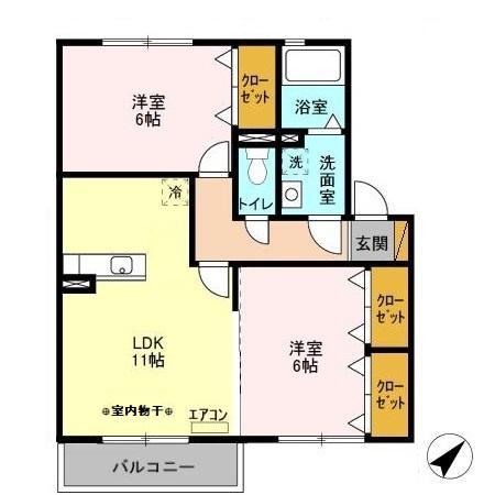 CARINOPENSEE(2LDK/2階)の間取り写真