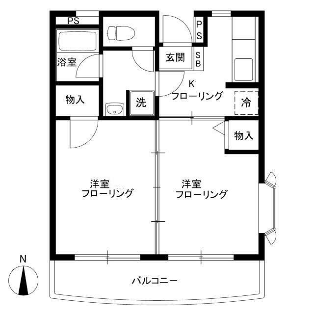 パールハイツ(2K/1階)の間取り写真