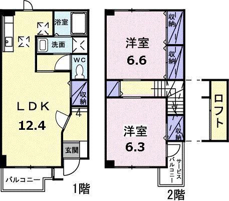 プラティークB(2LDK/1階)の間取り写真