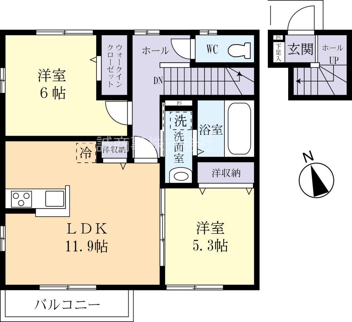 ミーティアーヒルズA(2LDK/2階)の間取り写真
