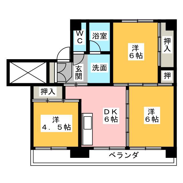 ビレッジハウス川辺I2号棟(3DK/1階)の間取り写真