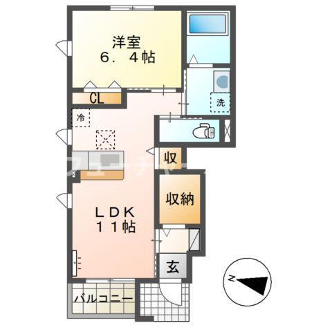 水戸市姫子1丁目アパート(1LDK/1階)の間取り写真