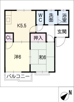 ハイツスリーゼ(2DK/2階)の間取り写真