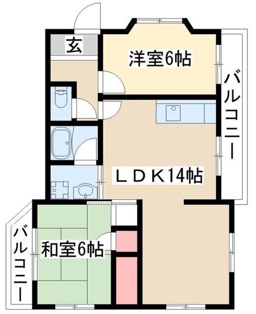 ヴィラ奥田第2ビル(3LDK/2階)の間取り写真