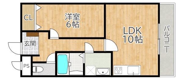 グランコスモ交野(1LDK/2階)の間取り写真