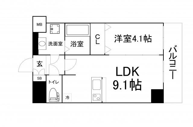 プレサンス松屋町グレース(1LDK/14階)の間取り写真
