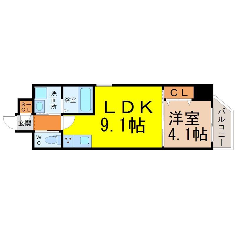 LUXETAGE大須ウエスト(1LDK/9階)の間取り写真