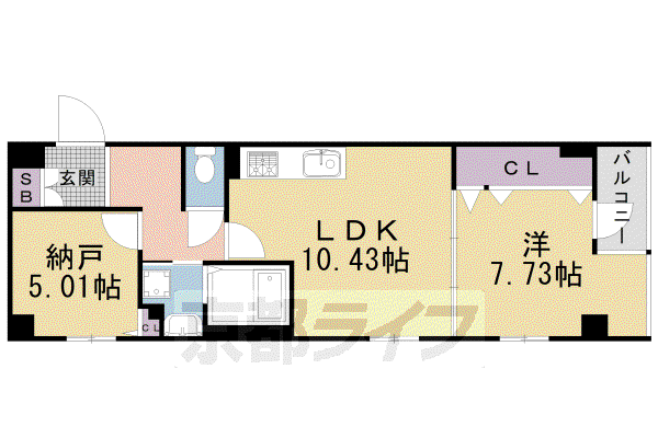 二条城東レジデンス(1SLDK/4階)の間取り写真