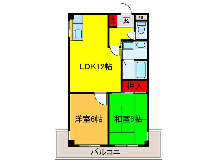 サンエーコーポ(2LDK/4階)の間取り写真