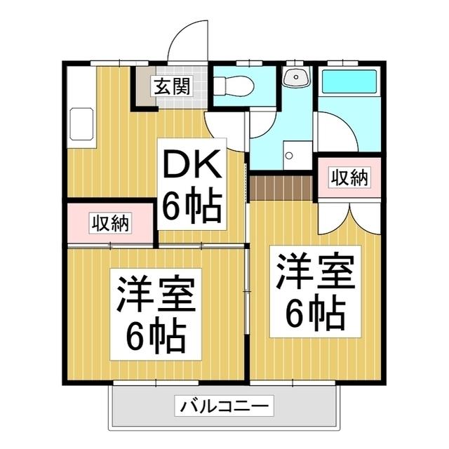 ハイツ城C(2DK/1階)の間取り写真