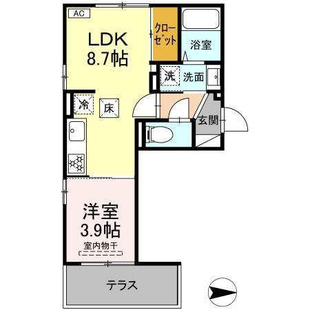 D-ROOM中楯B B棟(1LDK/1階)の間取り写真
