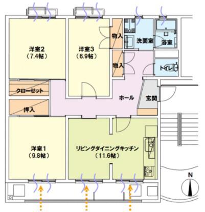 コリノ洗足池(3LDK/2階)の間取り写真