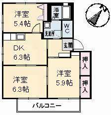 メゾンラフィネB棟(3DK/2階)の間取り写真
