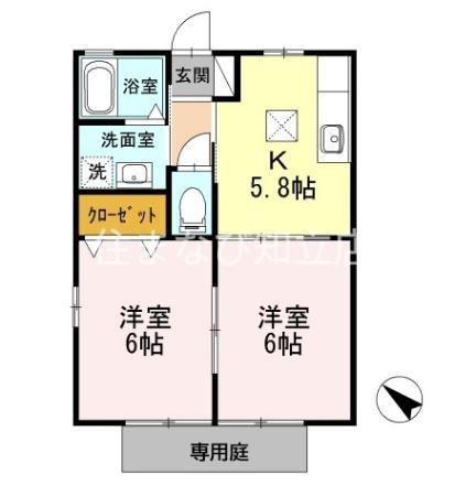 アンソレイユ B棟(2K/1階)の間取り写真