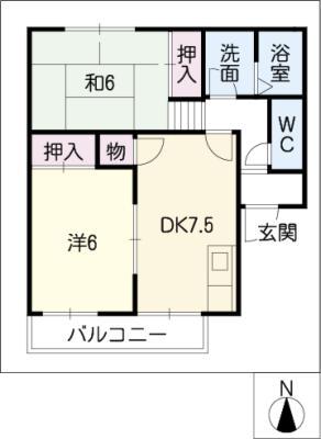 コンフォートK(2DK/1階)の間取り写真