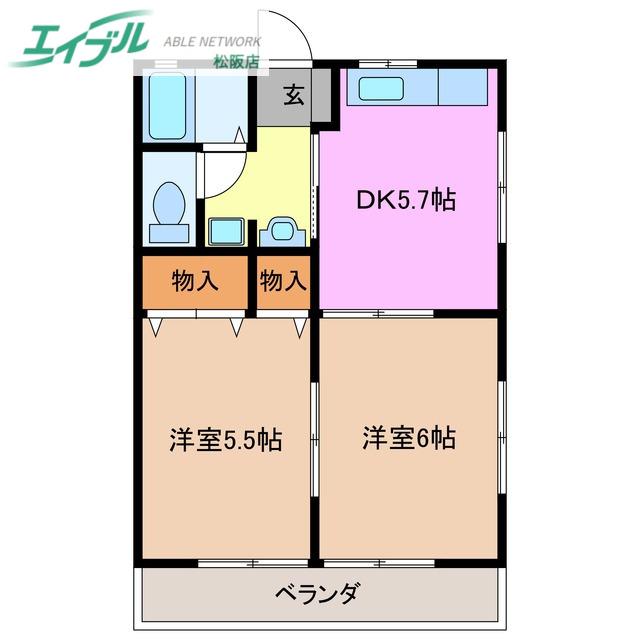 コーポアイリス(2DK/2階)の間取り写真