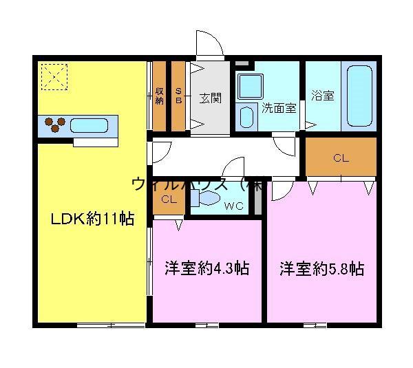VIDA FELIZ(2LDK/2階)の間取り写真