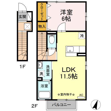 グレイスコート清原台A(1LDK/2階)の間取り写真