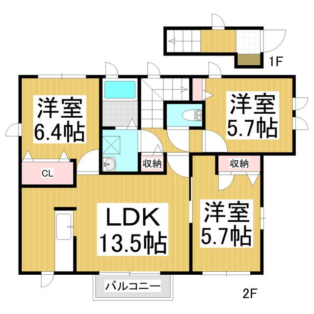 シャーメゾン青葉 A棟(3LDK/2階)の間取り写真