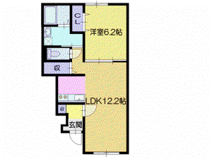 クラージュマロンC(1LDK/1階)の間取り写真