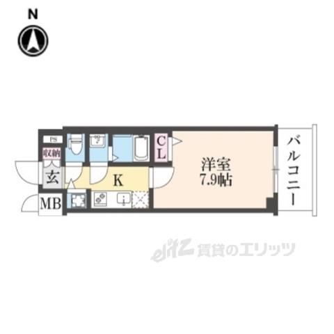 ファステート京都洛南エリーゼ(1K/6階)の間取り写真