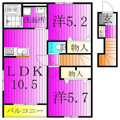 リーブルファイン上花輪(2LDK/2階)の間取り写真