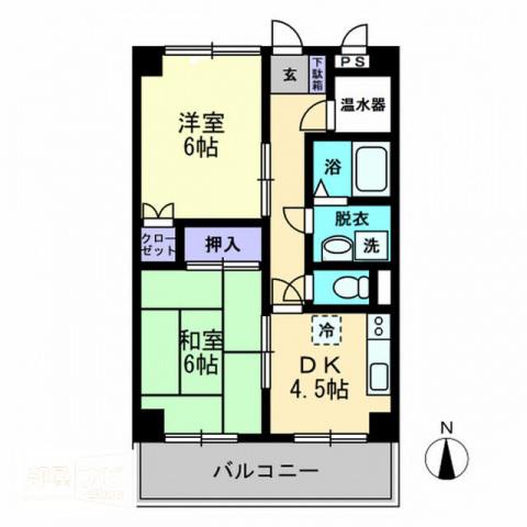 津山マンション(2DK/4階)の間取り写真
