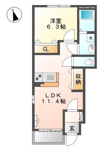 グランディール(1LDK/1階)の間取り写真