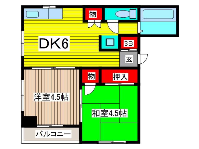 ハイツマエダII(2DK/2階)の間取り写真