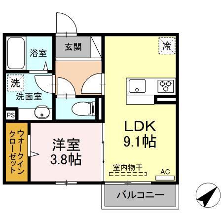 ディアライズ中市二丁目I(1LDK/2階)の間取り写真