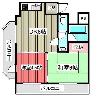 山田マンション(2DK/4階)の間取り写真