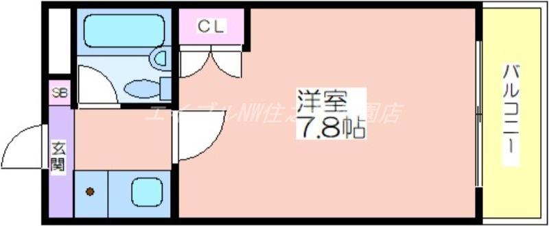 KSシャトー遠里小野(1K/2階)の間取り写真