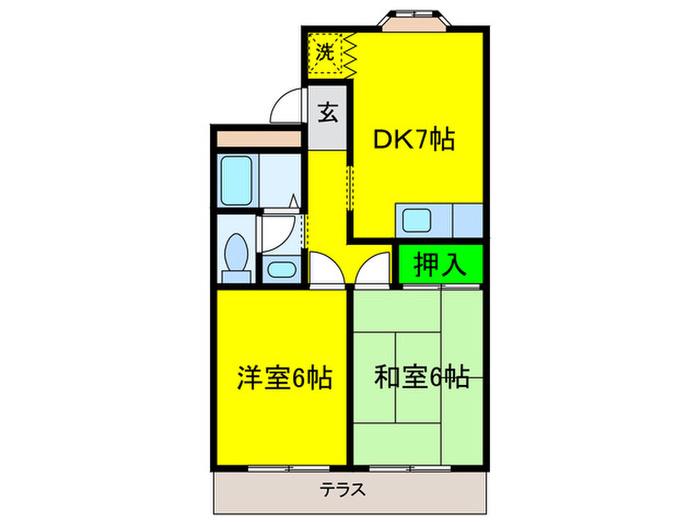 マンション田中(2DK/1階)の間取り写真