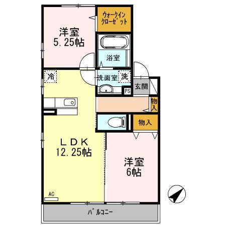 ベルテ東豊田(2LDK/2階)の間取り写真