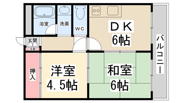 マリンコート川西(2DK/2階)の間取り写真