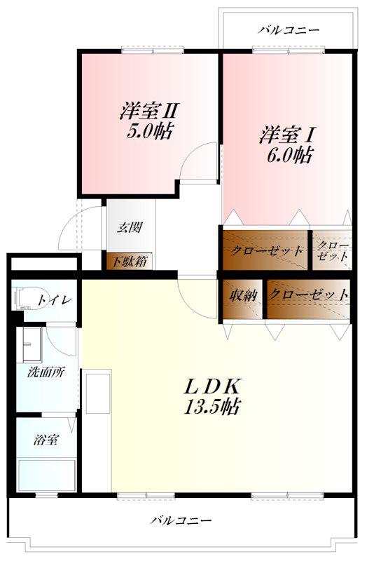 ドエルビアンカ WIFI対応(2LDK/3階)の間取り写真