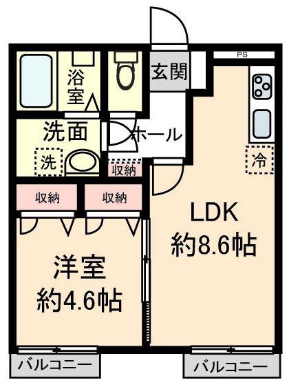 ハイムフォーリーフ(1LDK/2階)の間取り写真