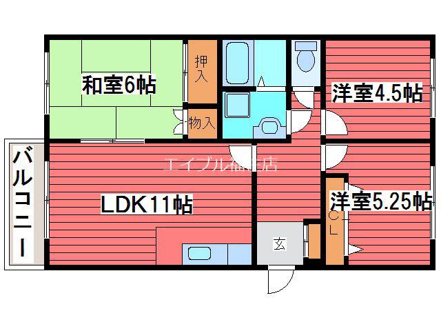 シャトー富士(3LDK/4階)の間取り写真